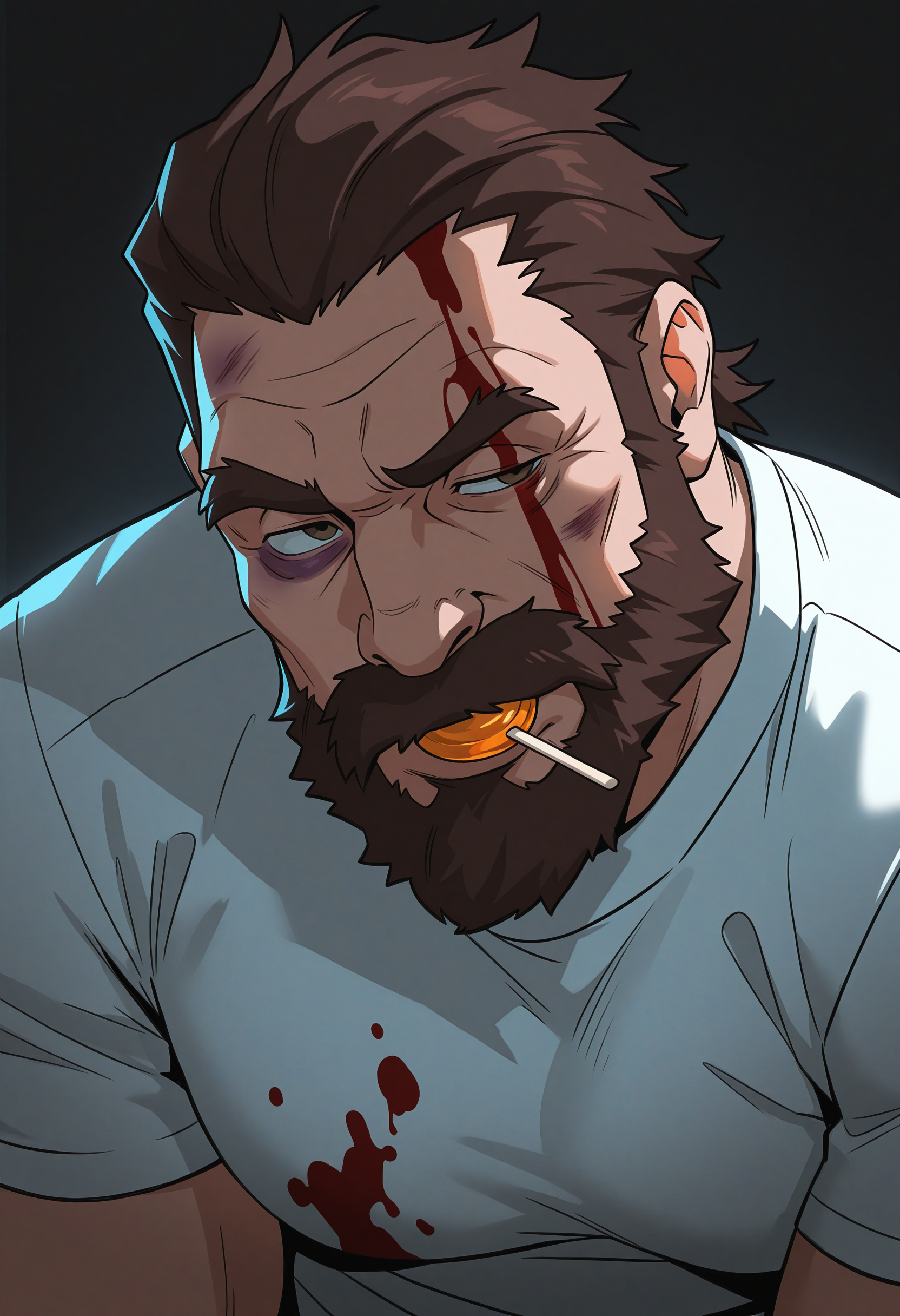 05322-3872126465-1boy, old man, portrait, _lora_PoolpartyIL_1_ PoolpartyGraves, brown hair, beard, long sideburns,_BREAK_looking up, (head down_1.png